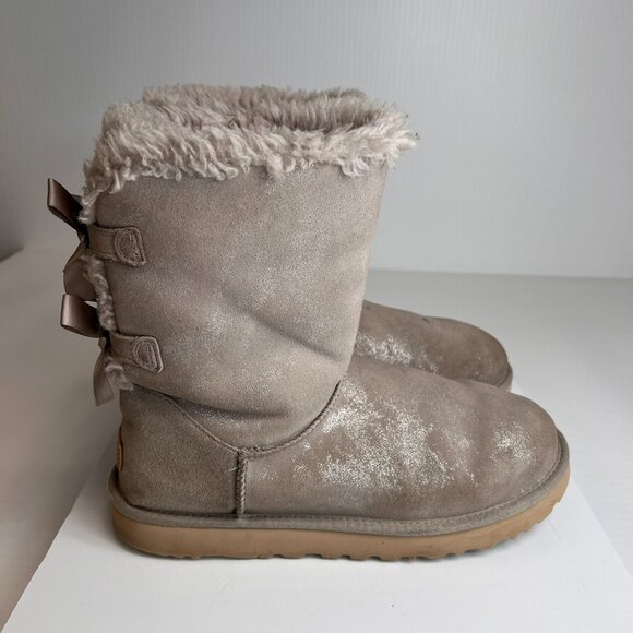 UGG Boot Women 12 Bailey Bow Shimmer Sheepskin Classic Shearling Party Core Go - Picture 4 of 16